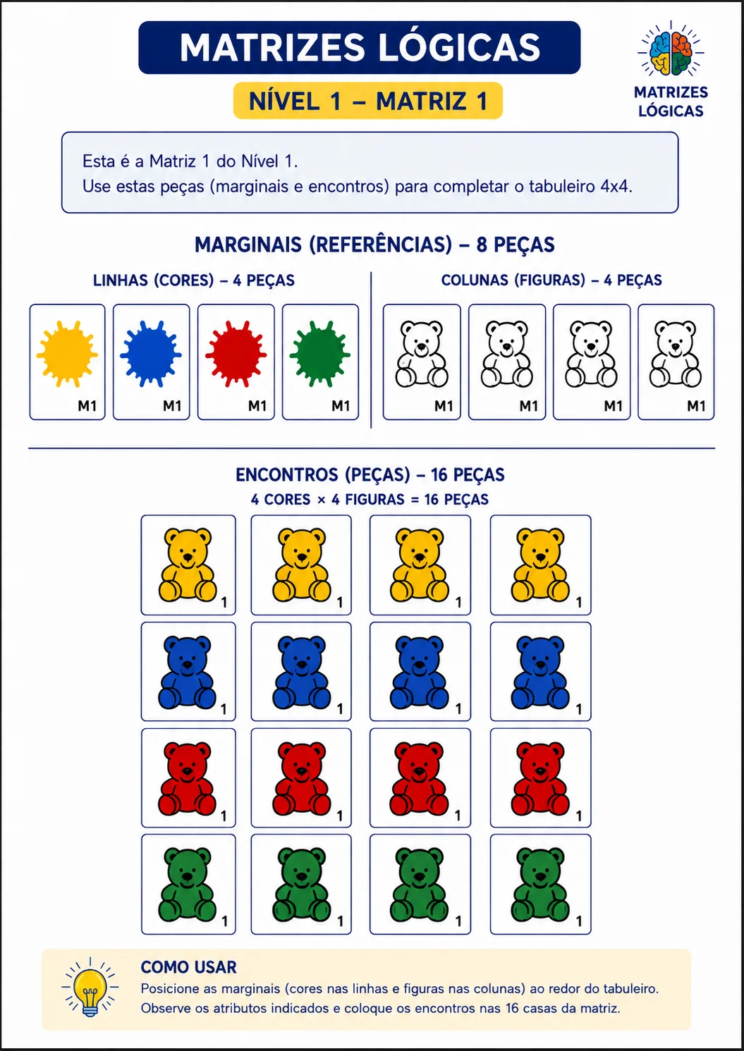Exemplo de matriz do nível 1: Cores com figuras lúdicas